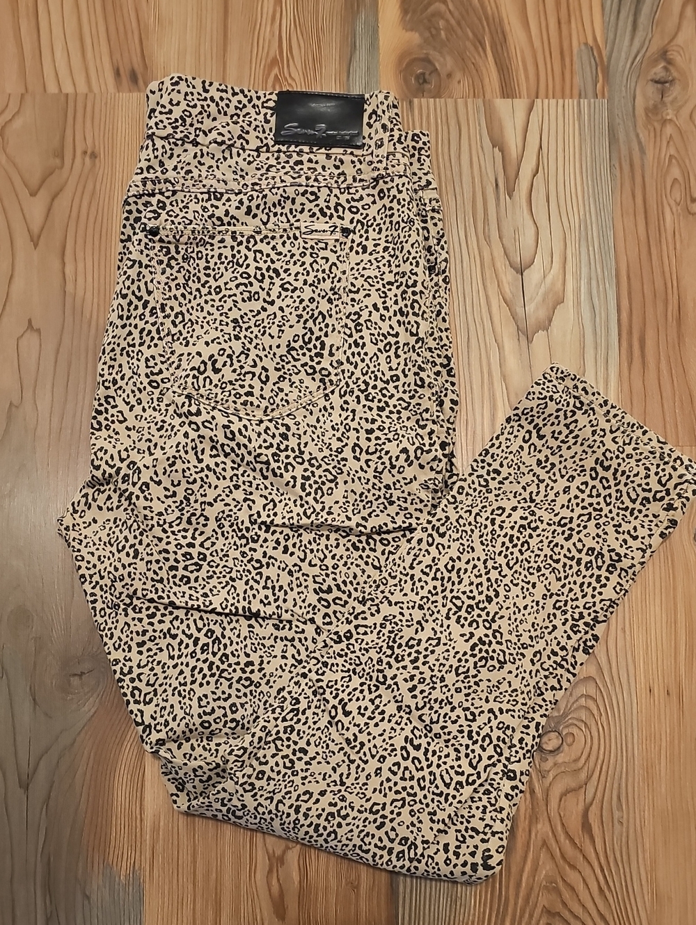 Seven7 Leopard Print Skinny Jeans - Beige with Black Spots